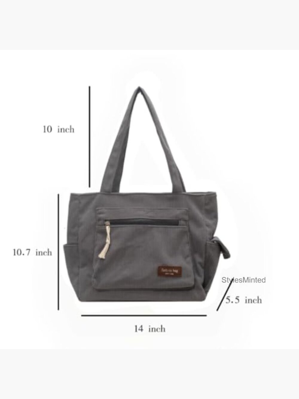 Large Corduroy Tote Bag with Pockets and Zipper Closure Shoulder Bag - Picture 7 of 7